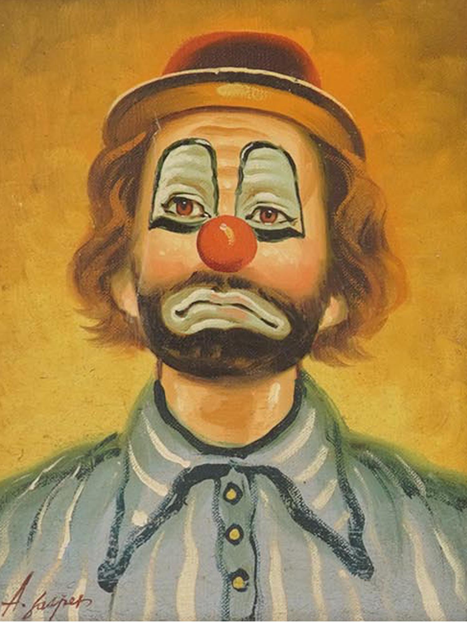 TWO MID CENTURY AMERICAN CLOWN PORTRAIT PAINTINGS PIC-2